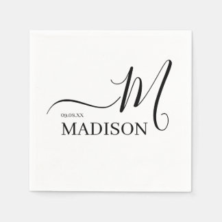 Black and White Personalised Monogram and Name Napkin