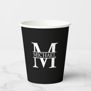 Black and White Personalised Monogram and Name Pap Paper Cups