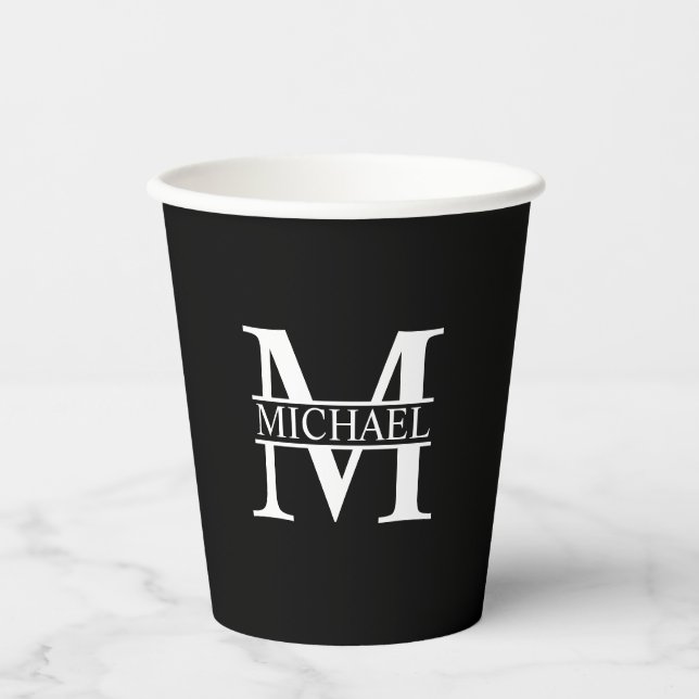 Black and White Personalised Monogram and Name Pap Paper Cups (Front)