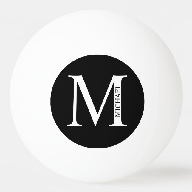 Black and White Personalised Monogram and Name Pin Ping Pong Ball (Front)