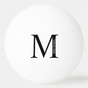 Black and White Personalised Monogram and Name Ping Pong Ball