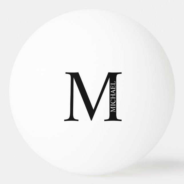 Black and White Personalised Monogram and Name Ping Pong Ball (Front)