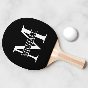 Black and White Personalised Monogram and Name Ping Pong Paddle