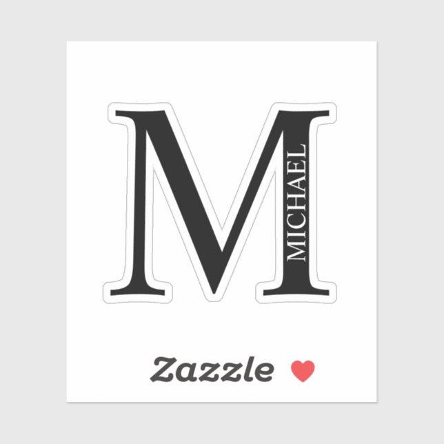 Black and White Personalised Monogram and Name Sti (Sheet)