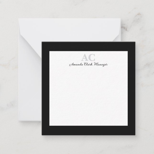 Black and White Personalised Monogram Name  Card (Front)