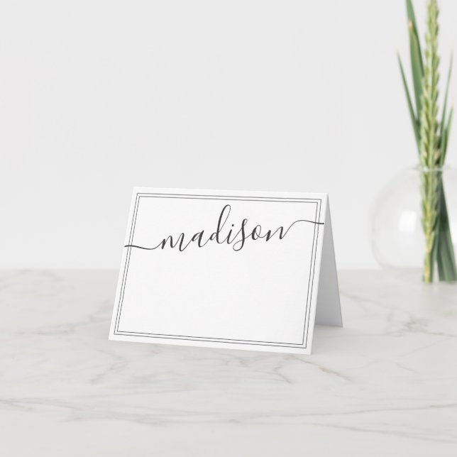 Black and White Personalised Name Script Signature Thank You Card (Front)