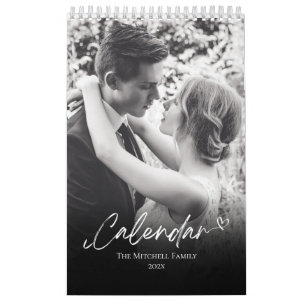 Black and white personalised Photo name new year Calendar