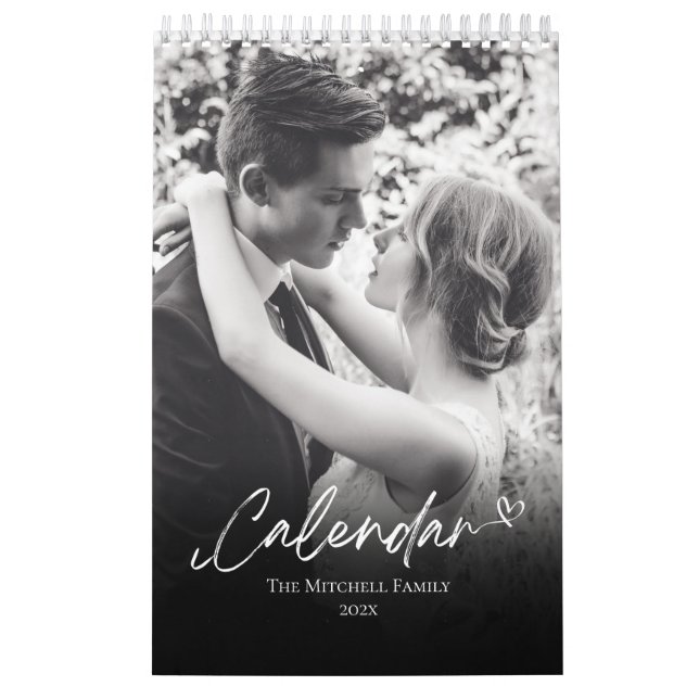 Black and white personalised Photo name new year Calendar (Cover)