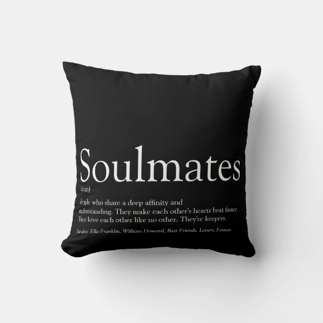 Black And White Personalised Soulmates Definition Cushion (Front)