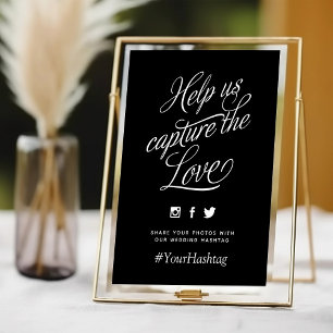 Black and White Personalised Wedding Hashtag Sign