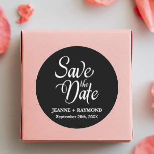 Black and White Personalised Wedding Save The Date Classic Round Sticker