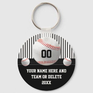 Black and White, Personalized, Baseball Team Gifts Key Ring