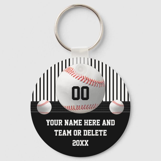 Black and White, Personalized, Baseball Team Gifts Key Ring (Front)