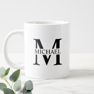Black and White Personalized Monogram and Name Large Coffee Mug