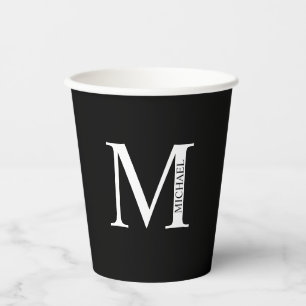 Black and White Personalized Monogram and Name Paper Cups