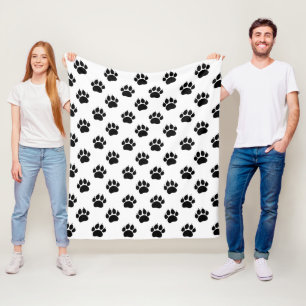 Black And White Pet Paw Pattern  Fleece Blanket