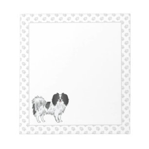 Black And White Phalène Cartoon Dog With Grey Paws Notepad