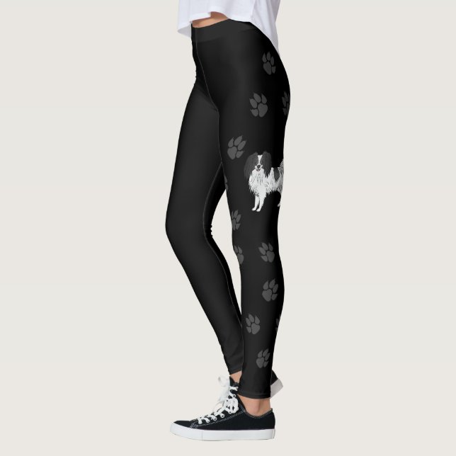 Black And White Phalène With Paw Prints On Black Leggings (Left)