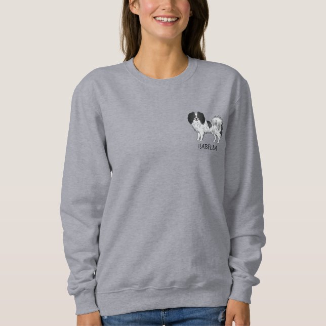 Black And White Phalène With Personalized Pet Name Sweatshirt (Front)