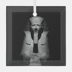 Black and White Pharaoh King Photograph Glass Tree Decoration