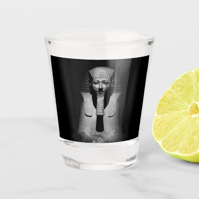 Black and white pharaoh king shot glass (Front)