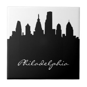 Black and White Philadelphia Skyline Ceramic Tile