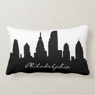 Black and White Philadelphia Skyline Lumbar Cushion