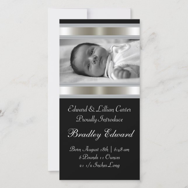 Black and White Photo Baby Birth Annoucements Announcement (Front)