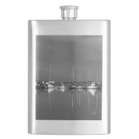 black and white photo, boats