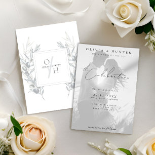 Black and White Photo Botanical Wedding  Invitation