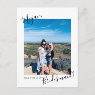Black and White Photo Bridesmaid Proposal Script Postcard