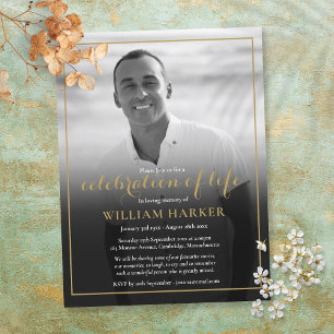 Black and White Photo Celebration of Life Funeral  Announcement Postcard
