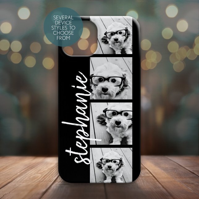 Black and White Photo Collage - Can Edit Colour Case-Mate iPhone Case (Personalized Phone Case with 4 Photos and Custom Text - Pick Your Device Style)