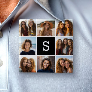 Black and White Photo Collage Custom Monogram 15 Cm Square Badge