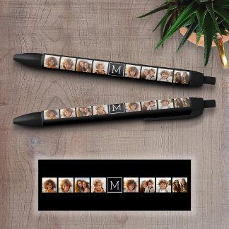 Black and White Photo Collage Custom Monogram Black Ink Pen