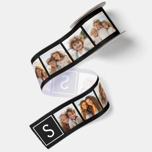 Black and White Photo Collage Custom Monogram Satin Ribbon