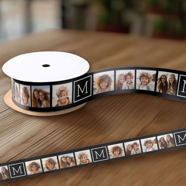 Black and White Photo Collage Custom Monogram Satin Ribbon (Custom Ribbon on a Roll - Personalize this ribbon with you text)