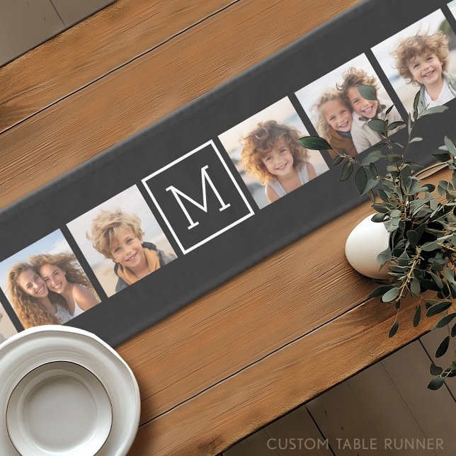 Black and White Photo Collage Custom Monogram Short Table Runner (Custom Table Runner)