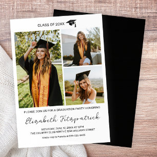 Black and White Photo Collage Graduation Invitation