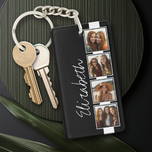 Black and White Photo Collage Squares Personalised Key Ring