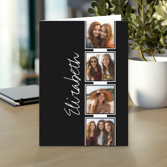 Black and White Photo Collage Squares Personalised Note Card (Custom Greeting Card with Photo)