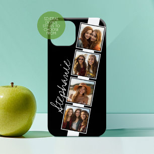Black and White Photo Collage Squares with name iPhone 16 Case