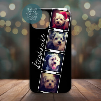 Black and White Photo Collage Squares with name iPhone 15 Mini Case