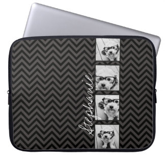 Black and White Photo Collage Squares with name Laptop Sleeve