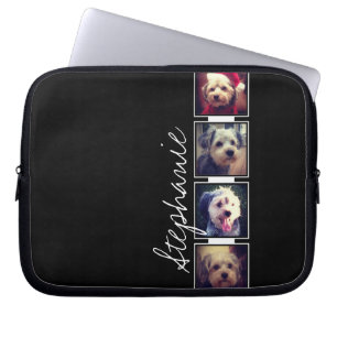 Black and White Photo Collage Squares with name Laptop Sleeve