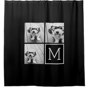 Black and White Photo Collage with Monogram Shower Curtain