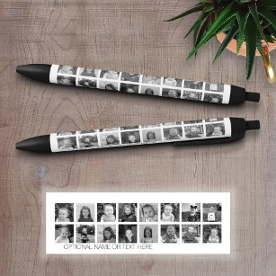 Black and White Photo Collage with up to 16 Photos Blue Ink Pen