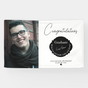 Black and White Photo Congratulations Graduation Banner