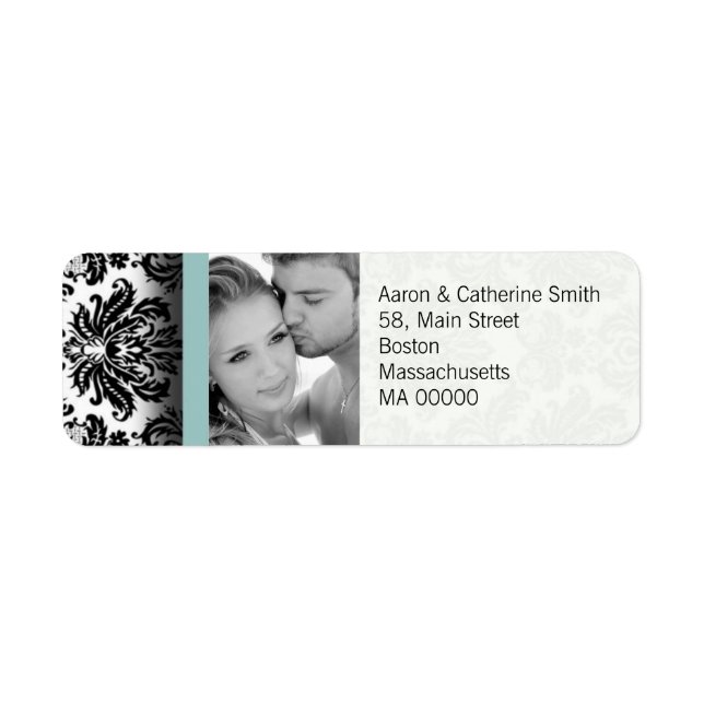 Black and White Photo Damask Address Labels (Front)