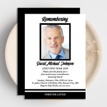 Black and White Photo Death Anniversary Invitation